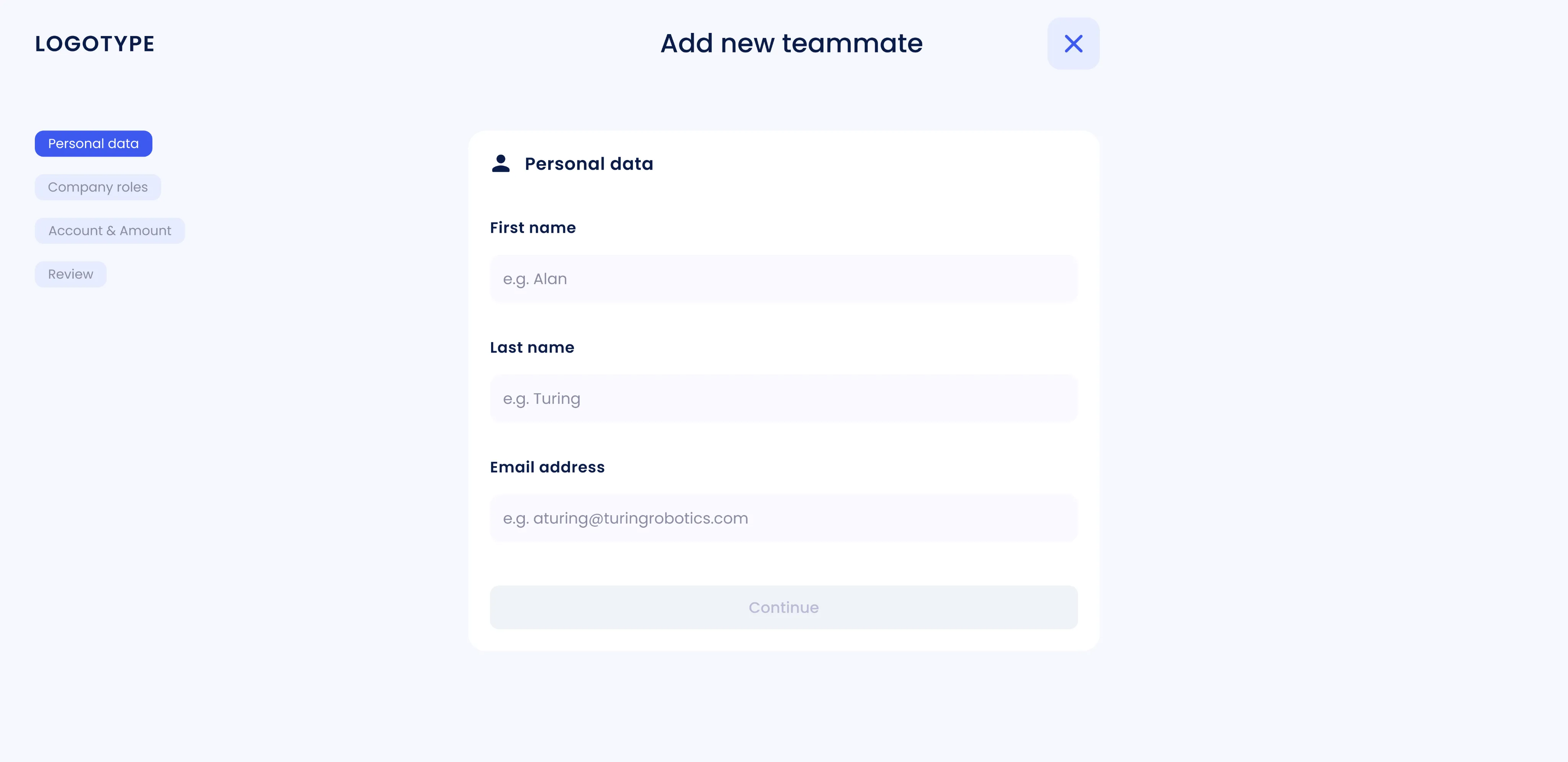 Add teammate — step 1