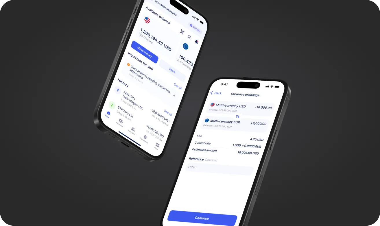 Arival Bank mobile app on two iPhones