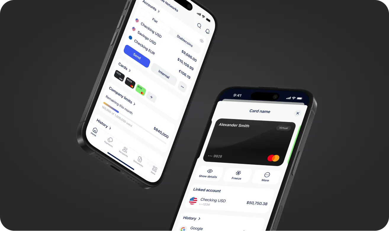 Arival Bank mobile app on two iPhones