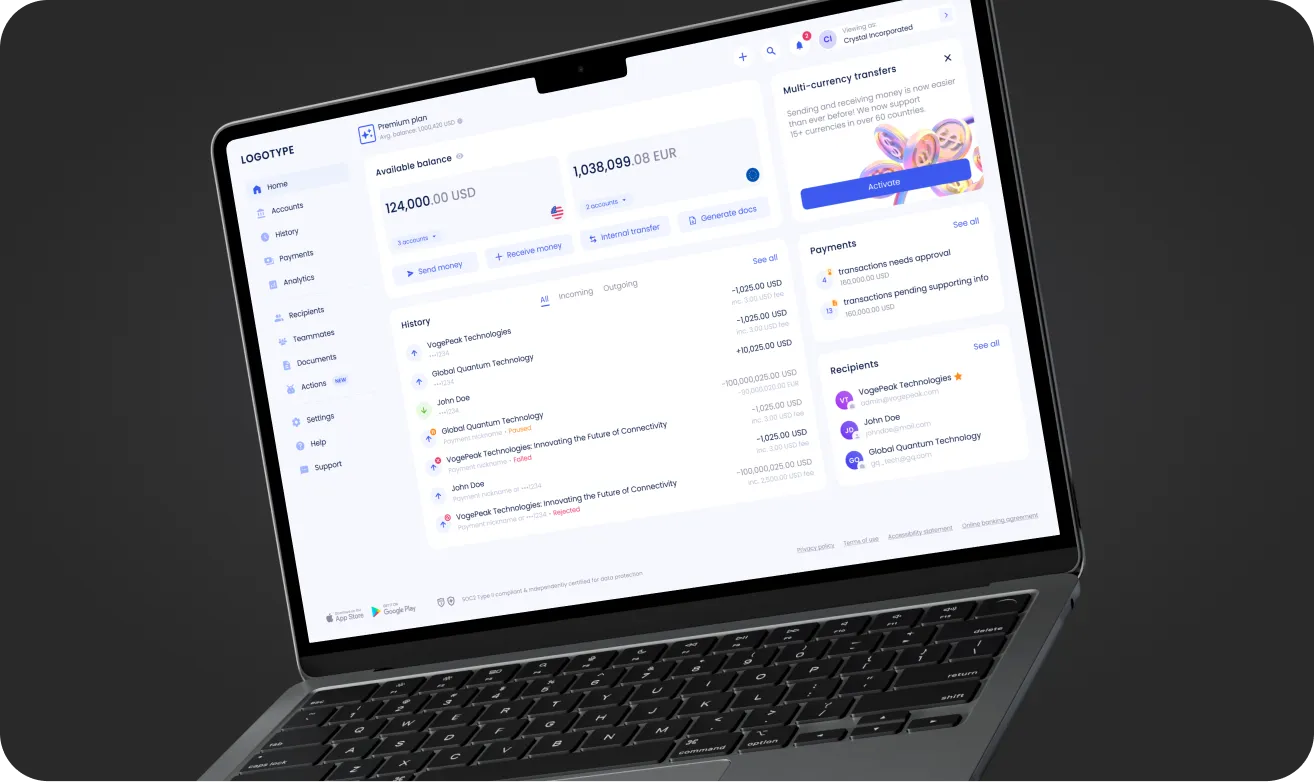 Arival Bank web app on a MacBook Air