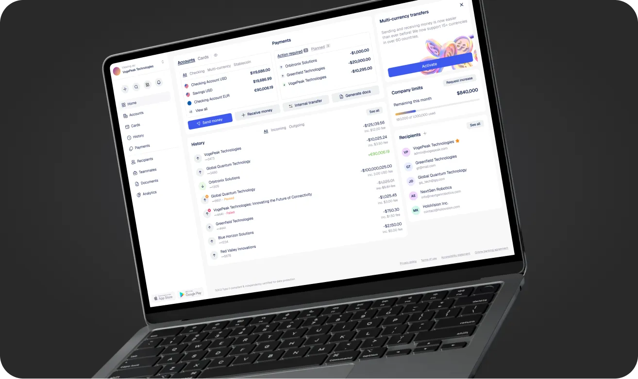 Arival Bank web app on a MacBook Air