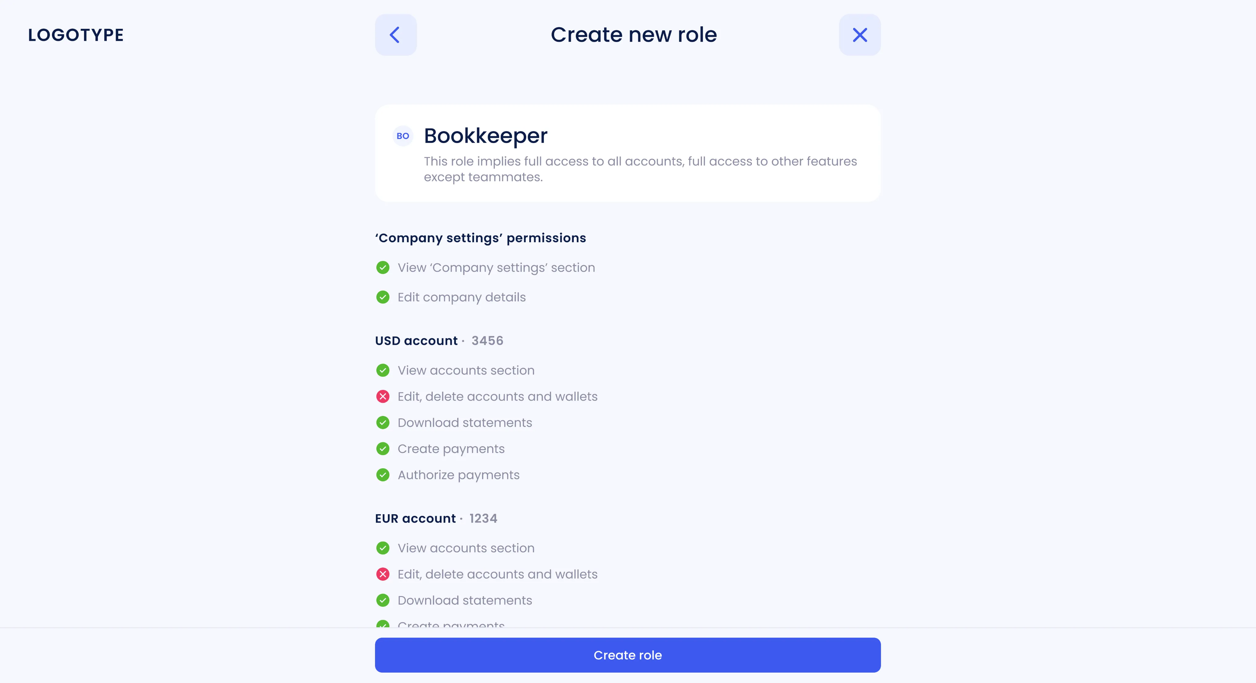 Create role — review
