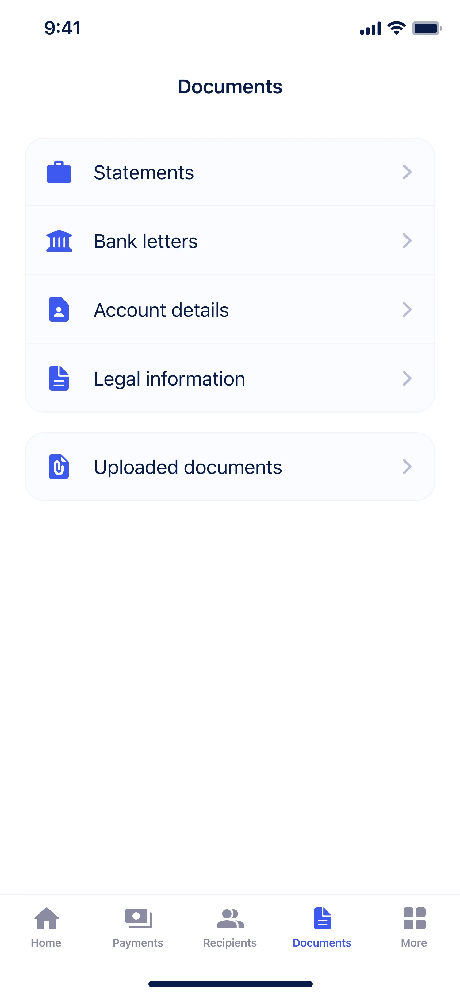 Documents — monthly statement screen