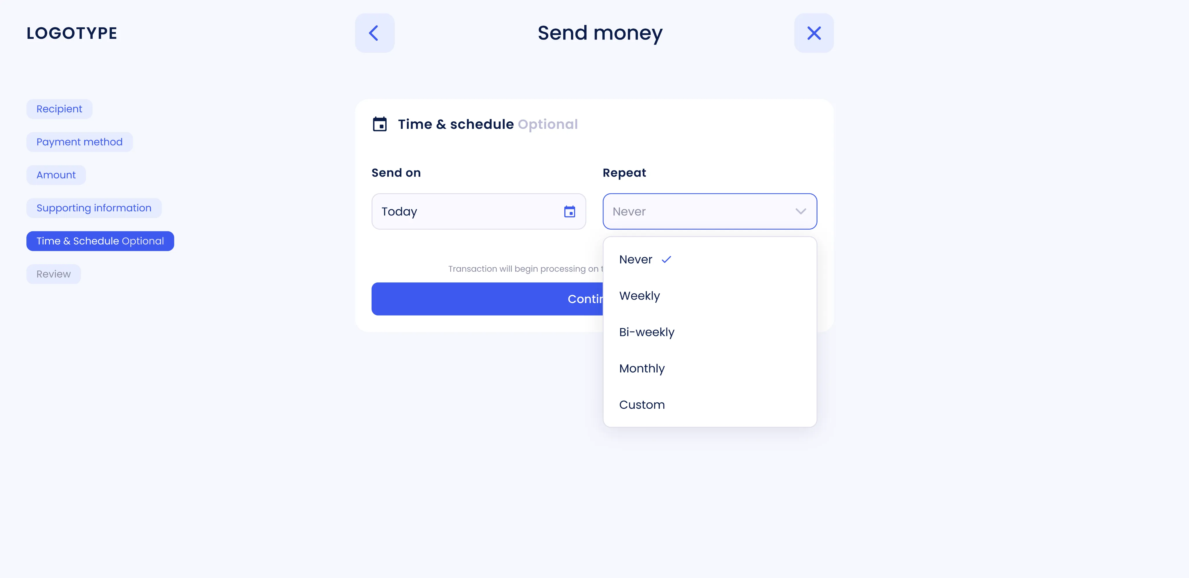 Recurring payments settings