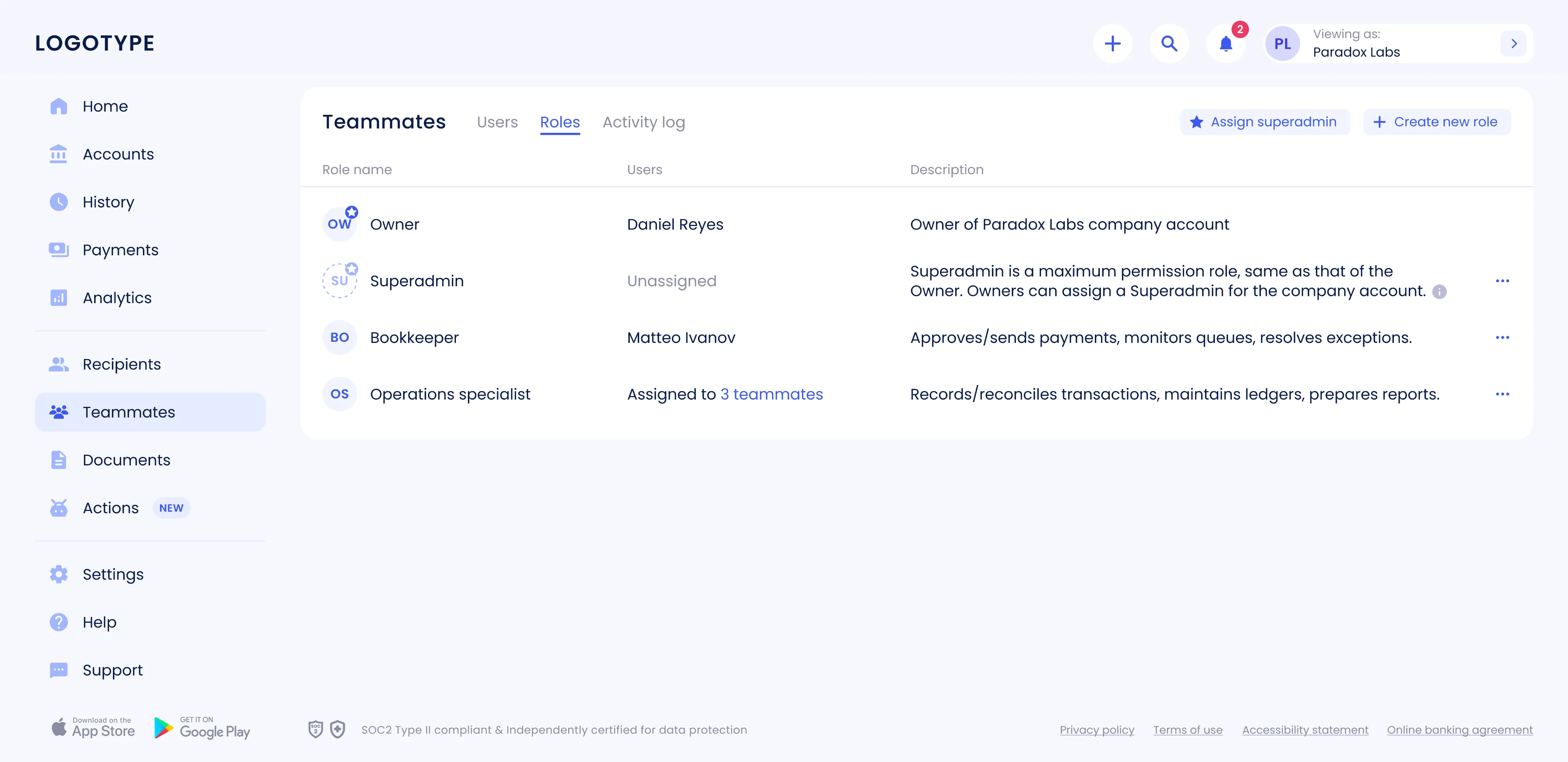Roles tab