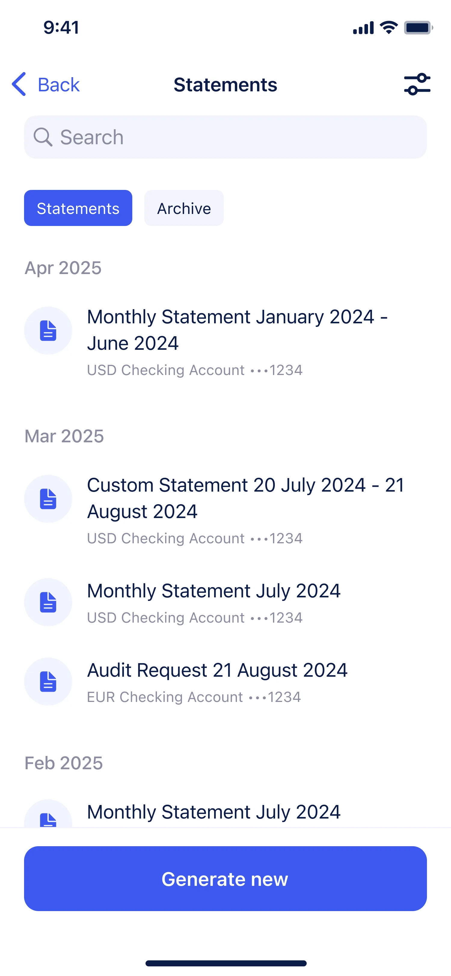 Documents — statements list