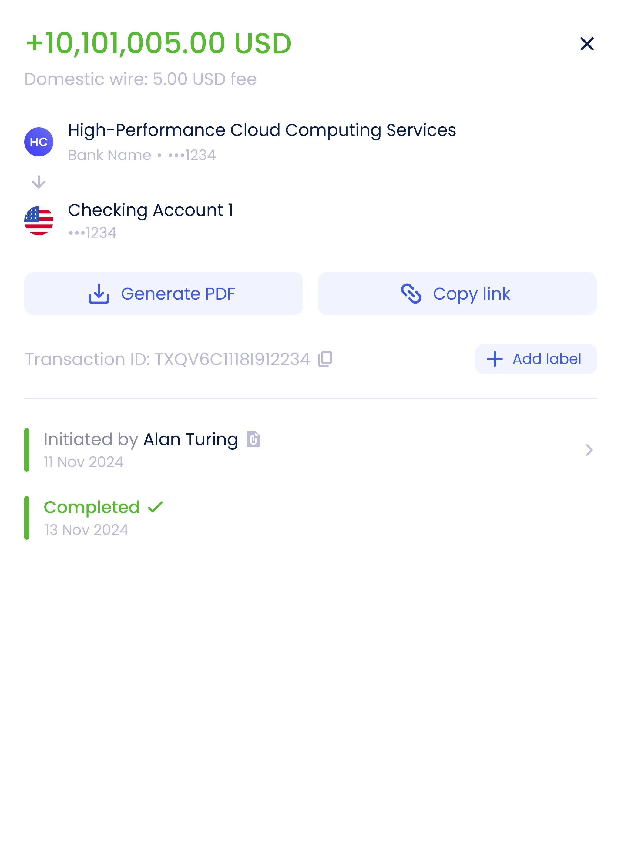 Transaction timeline — incoming