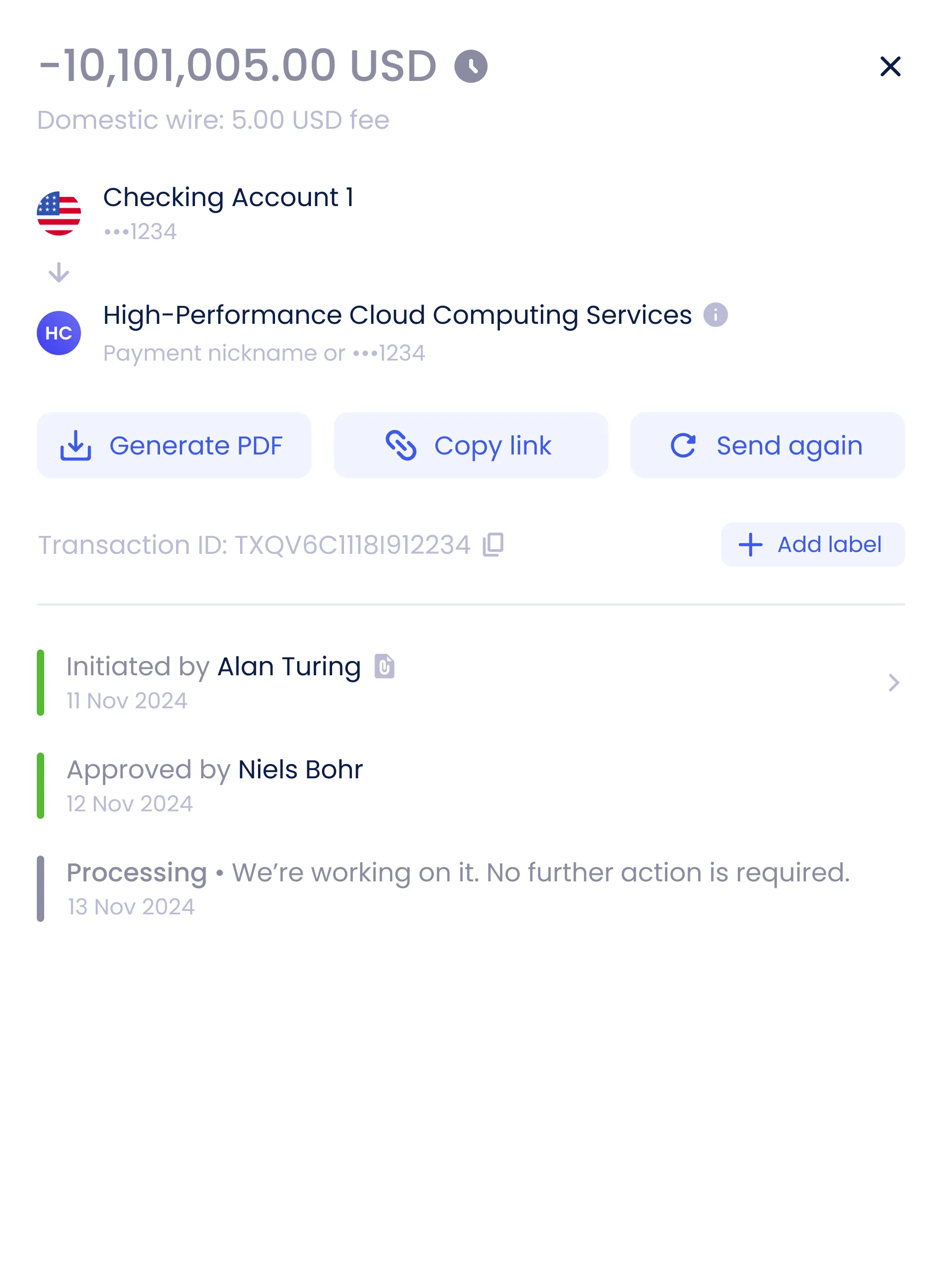 Transaction timeline — processing